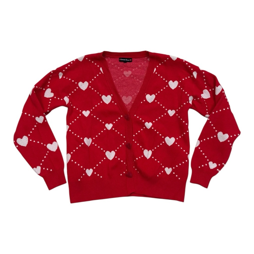 Forever & Ever Red Heart Knit Button Cardigan - Size XS